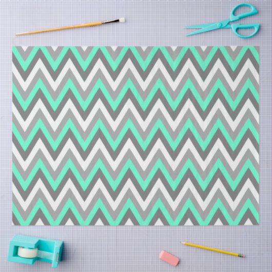 Chevron Pattern Grey White Mint Decoupage Seidenpapier (Basteln)