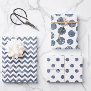 Chevron-Polka-Punkte-Geschenkpapier-Set aus 3 Geschenkpapier Set