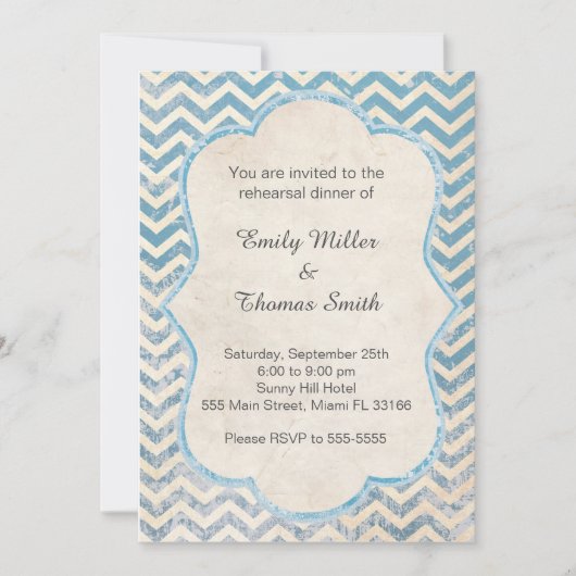 Chevron Rustic Blue Probe Dinner Einladung (Vorderseite)
