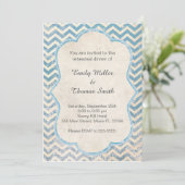 Chevron Rustic Blue Probe Dinner Einladung (Stehend Vorderseite)