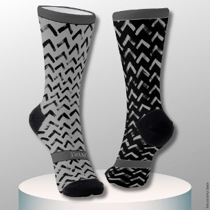 Chevron Schwarz und Grau Name auf nicht passend Socken