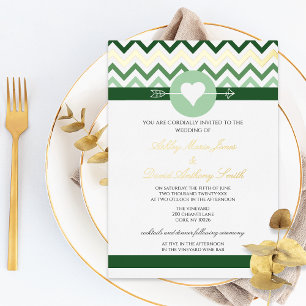 Chevron Smaragdgrün Goldfolie Hochzeitseinladung Folieneinladung