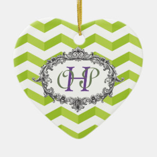 Chevron und ovaler Rahmen mit Monogramm personalis Keramik Ornament