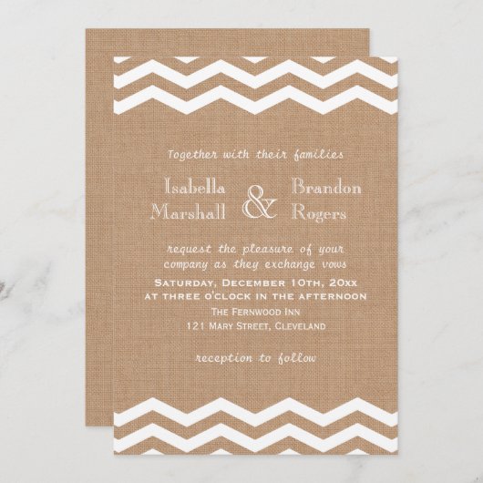 Chevrons auf Einladung zur Hochzeit in Burlap (Vorne/Hinten)