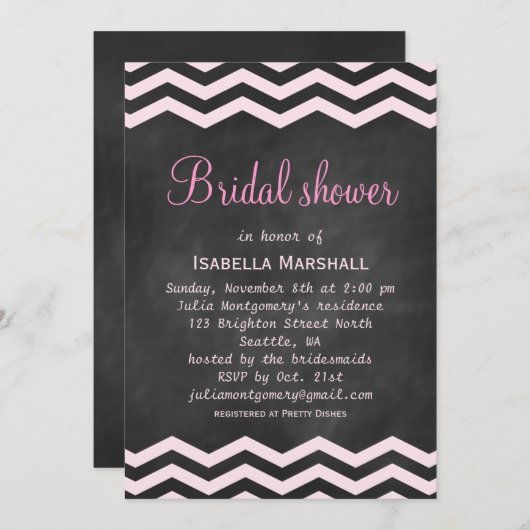 Chevrons über Chalk Bridal Dusche Einladung (Vorne/Hinten)