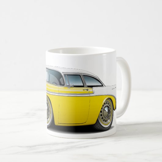 Chevy Belair Gelb-Weißes Auto 1956 Kaffeetasse (VorderseiteRechts)
