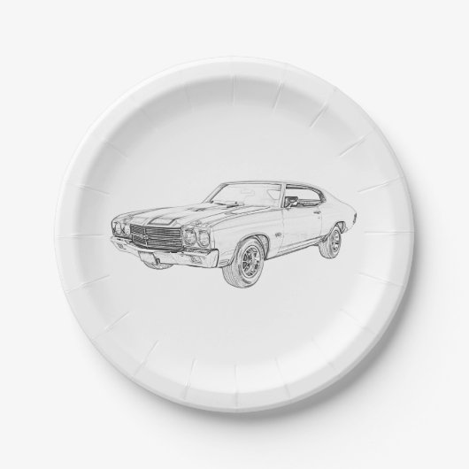 Chevy Chevelle Black and White Pencil Zeichn Art Pappteller (Vorderseite)