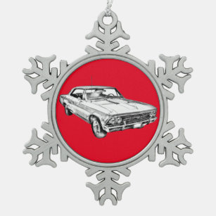 Chevy Chevelle SS 396 Illustration 1966 Schneeflocken Zinn-Ornament