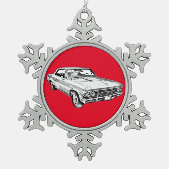 Chevy Chevelle SS 396 Illustration 1966 Schneeflocken Zinn-Ornament (Vorderseite)
