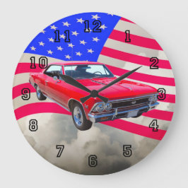 Chevy Chevelle SS 396 mit amerikanischer Flagge Große Wanduhr