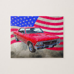 Chevy Chevelle SS 396 mit amerikanischer Flagge Puzzle