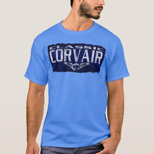 Chevy Corvair blauer Klassiker Winged Schädel T-Shirt (Vorderseite)