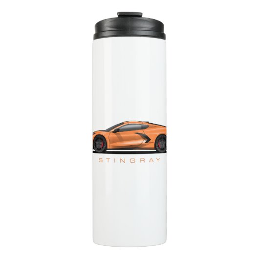 Chevy Corvette C8 schwarze Illustration Thermosbecher (Vorderseite)