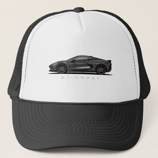 Chevy Corvette C8 schwarze Illustration Truckerkappe (Vorderseite)
