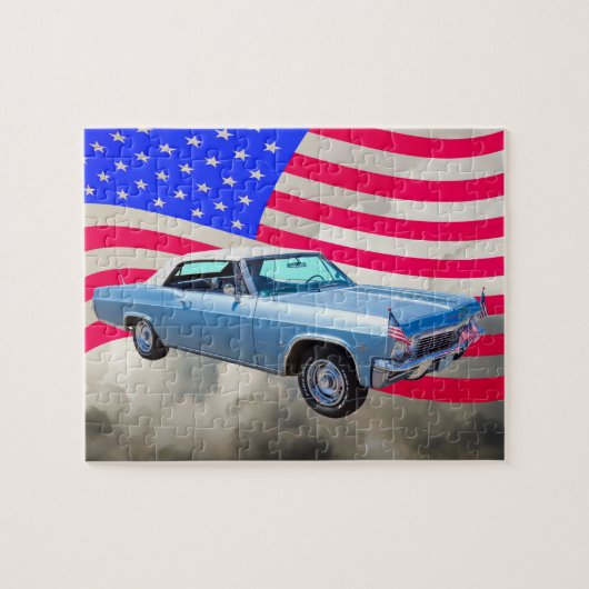 Chevy Impala 1965 327 mit amerikanischer Flagge Puzzle (Horizontal)