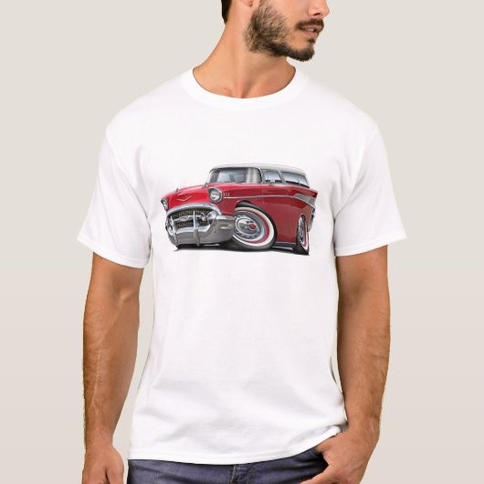 Chevy Nomade-Rot-Weißes Auto 1957 T-Shirt (Vorderseite)