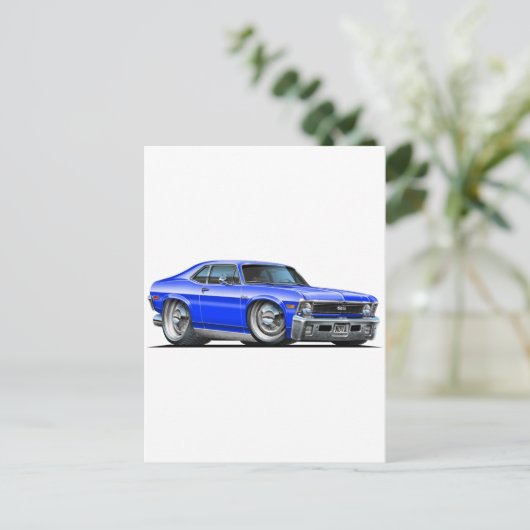 Chevy Nova Blue Car Postkarte (Stehend Vorderseite)