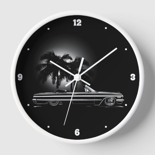 Chevy Sixties Black Convertible Palm Trees Graphic Uhr (Vorderseite)