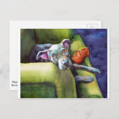 Chew Shoe, Terrier auf der Couch Postkarte (Vorne/Hinten)