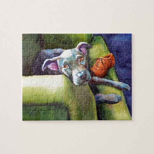 Chew Shoe, Terrier auf der Couch Puzzle (Horizontal)