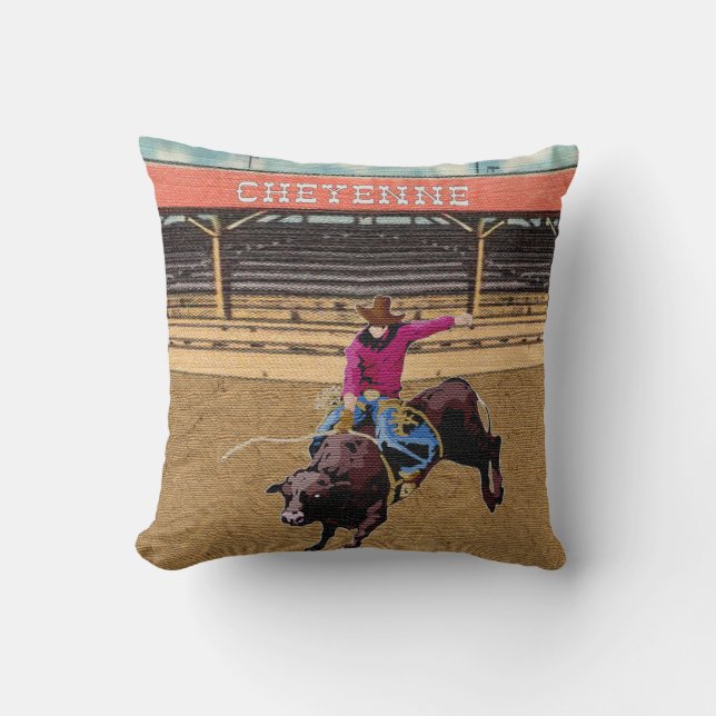 Cheyenne Rodeo Cowboy Bull Riding Kissen (Vorderseite)