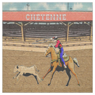 Cheyenne-Rodeo-Cowboy-Kalb-Roping Gewebe Stoff