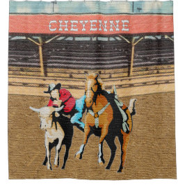 Cheyenne-Rodeo-Cowboy-Ochse-Wrestling Duschvorhang