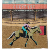 Cheyenne-Rodeo-Cowgirl-Fass-Laufen Duschvorhang (Vorderseite)