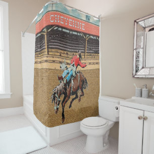 Cheyenne-Rodeoungesatteltes Bronc-Reiten Duschvorhang