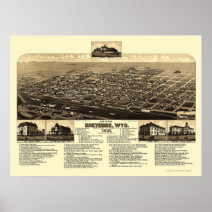 Cheyenne, WY panoramische Karte - 1882 Poster