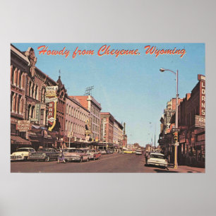 Cheyenne Wyoming, 1960er Jahre Downtown-Ansicht Poster