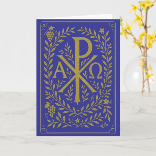 Chi Rho Alpha Omega Gold Symbol auf blau Karte (Gelbe Blume)