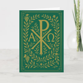 Chi Rho Alpha Omega Gold Symbol auf Grün Karte