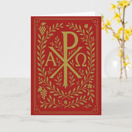 Chi Rho Alpha Omega Gold Symbol auf Rot Karte (Gelbe Blume)