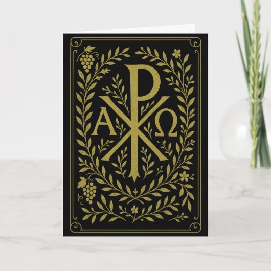 Chi Rho Alpha Omega Gold Symbol auf schwarz Karte (Vorderseite)