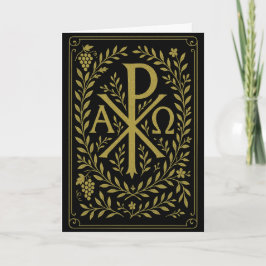 Chi Rho Alpha Omega Gold Symbol auf schwarz Karte