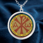 Chi Rho / Alpha Omega Medallion von SNV 36 Versilberte Kette<br><div class="desc">Dieses kleine Detail einer Medaille, die aus einem antiken Bild von St. Cecilia (SNV 36) q.v. stammt, ist voller Christlicher Symbolik. Die Chi Rho und die Alpha und Omega sind neben Kreuz und Fisch zwei der ältesten Christlichen Symbole. Der Chi Rho, auch bekannt als Chrismon oder Sigla, wird gebildet durch...</div>