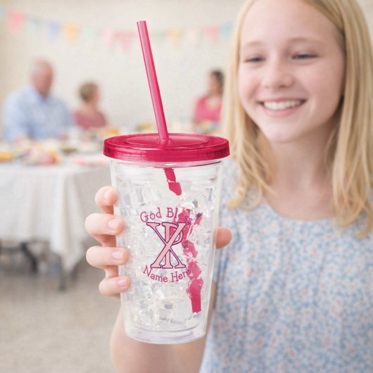 Chi Ro Christian Cross Pink Personalized Acryltrinkbecher