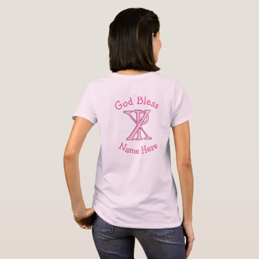 Chi Ro Christlich Cross Pink Personalisiert T-Shirt (Schwarz voll)