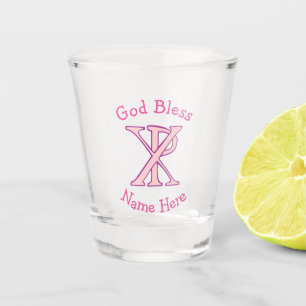 Chi Ro Christliches Kreuz Rosa Personalisiert Schnapsglas