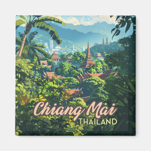 Chiang Mai Thailand Asien Tempel Berge Vintage Magnet
