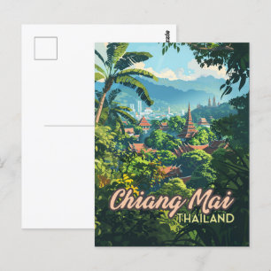 Chiang Mai Thailand Asien Tempel Berge Vintage Postkarte