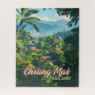 Chiang Mai Thailand Asien Tempel Berge Vintage Puzzle