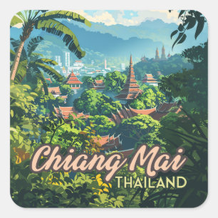 Chiang Mai Thailand Asien Tempel Berge Vintage Quadratischer Aufkleber