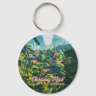 Chiang Mai Thailand Asien Tempel Berge Vintage Schlüsselanhänger