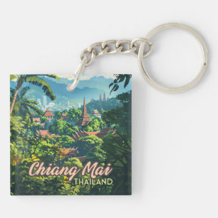 Chiang Mai Thailand Asien Tempel Berge Vintage Schlüsselanhänger