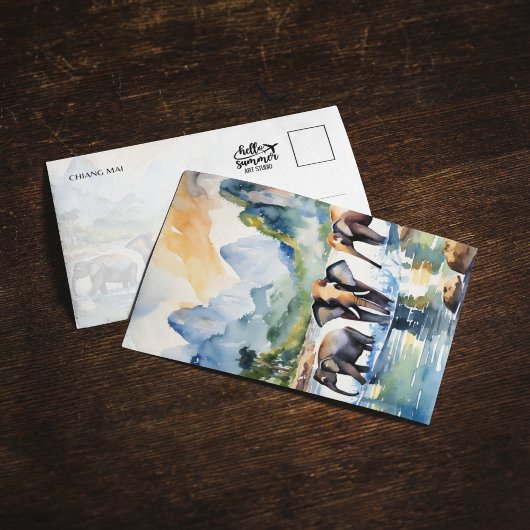 Chiang Mai Thailand Elephant Watercolor Postcard Einladung