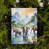 Chiang Mai Thailand Elephant Watercolor Postcard Einladung