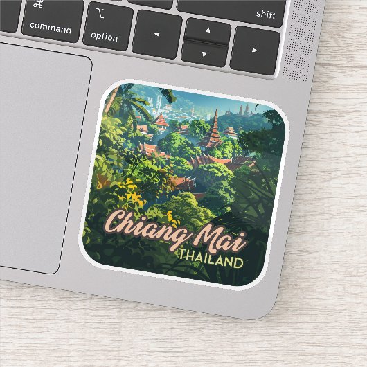 Chiang Mai Thailand Tempel Asien Gebirge Vintag Aufkleber (Detail)