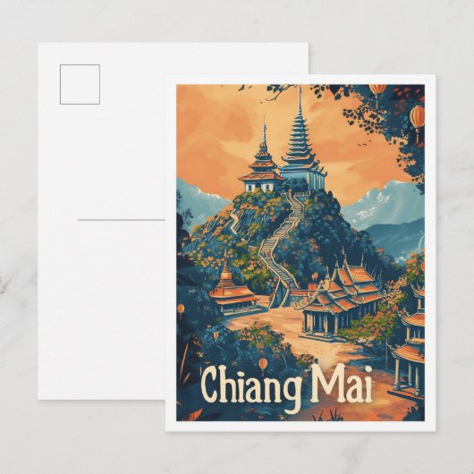Chiang Mai Thailand Vintage Reise - Illustration Postkarte (Vorne/Hinten)